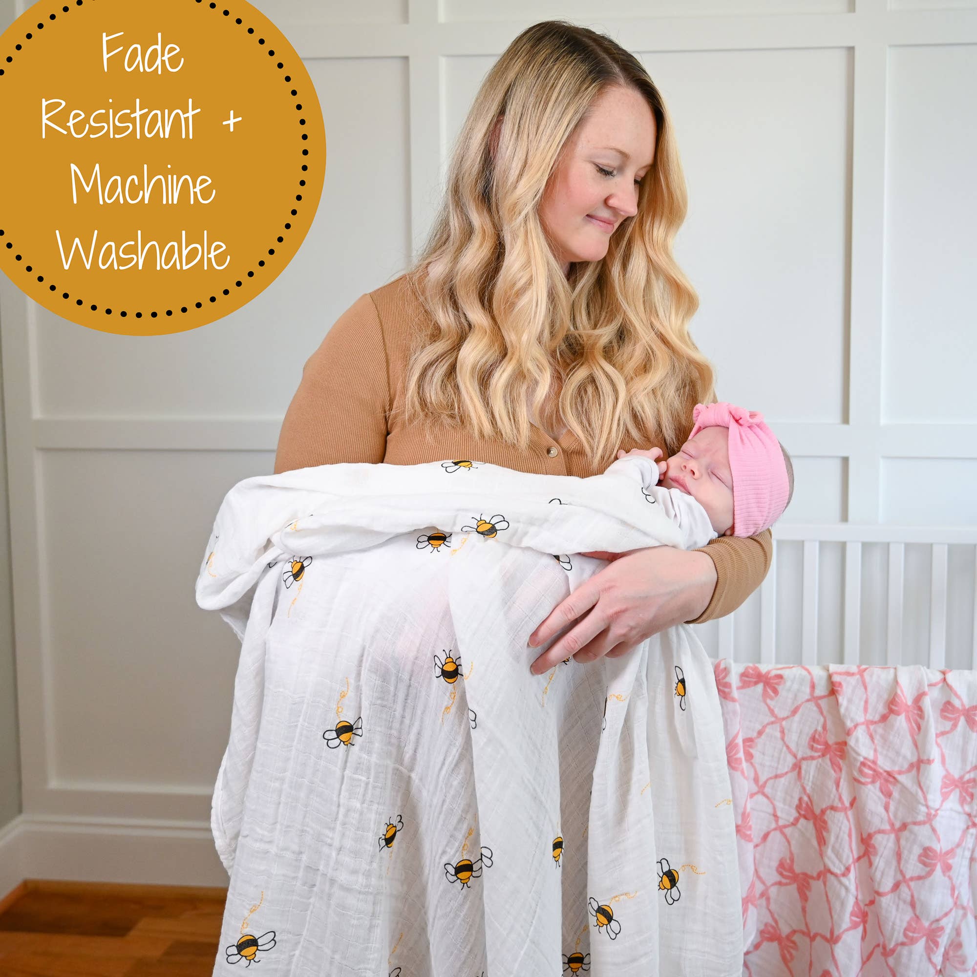 Baby Muslin Swaddle Blanket 47x47 Bee-utiful