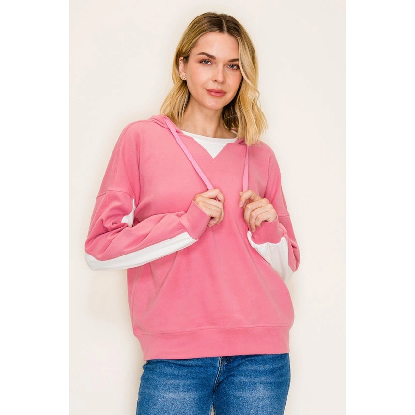 Pink Color Block Hoodie