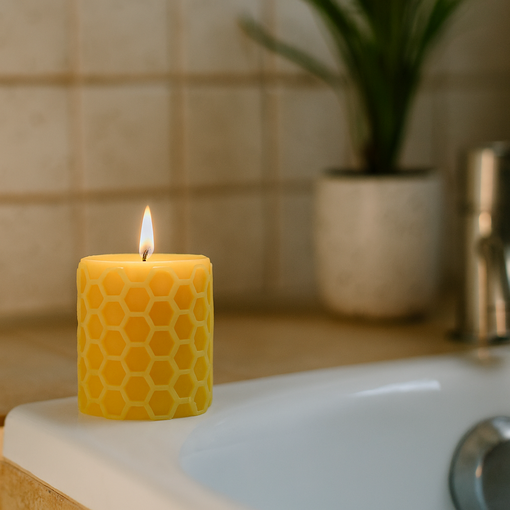 Pillar Candle – 100% Pure Beeswax – Honeycomb Design