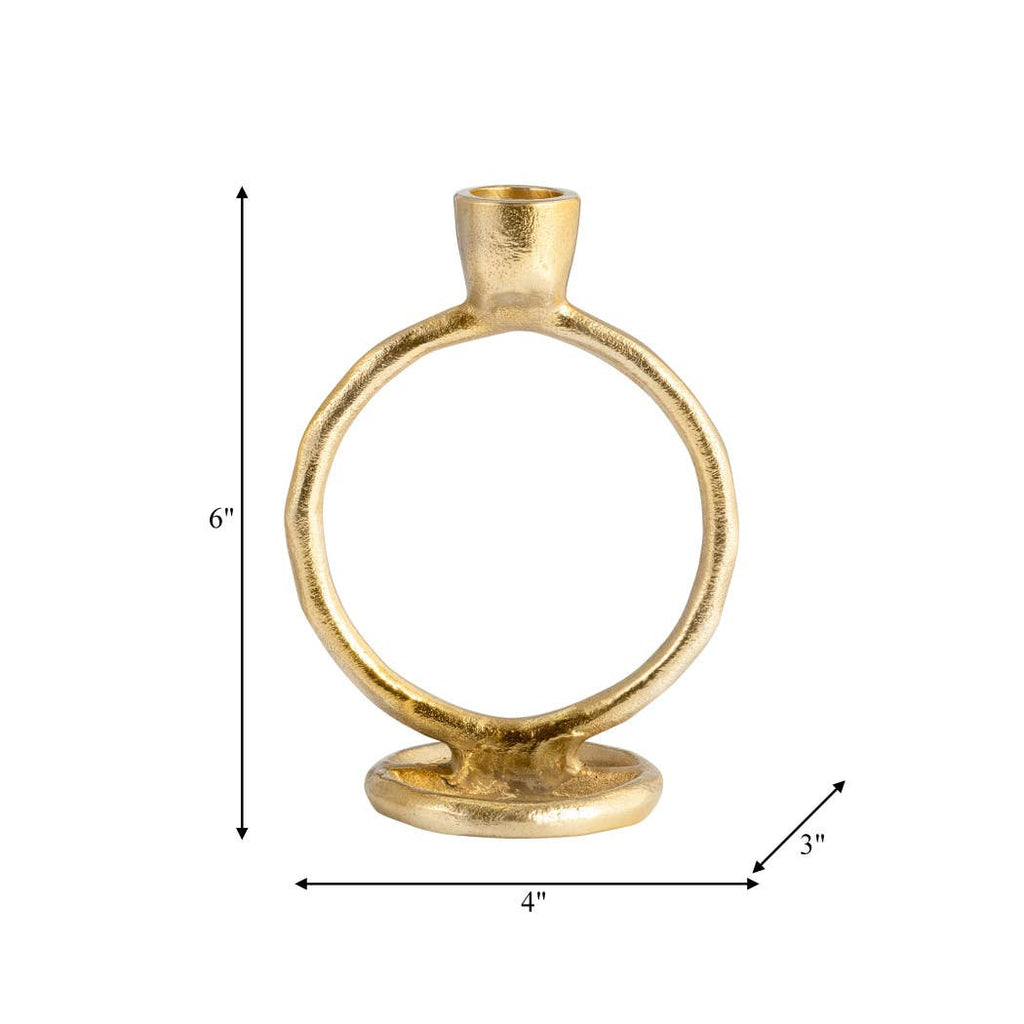 Metal Round Ring Taper Candle Holder - Gold, 6 in.