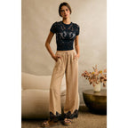 LINEN BLEND LACE TRIM PANTS