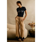 LINEN BLEND LACE TRIM PANTS