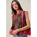 LEOPARD BTN UP PLEATED TOP
