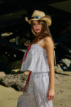 Self Tie Front Stripe Print Tank Top