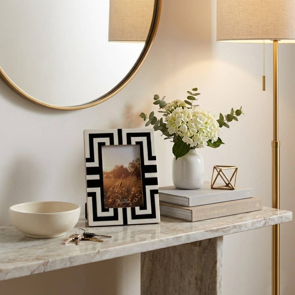 Photo Frame - Black Resin Wood Geometric Pattern, 4x6 in.