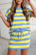 Striped Print Tee & Skort 2pcs Set