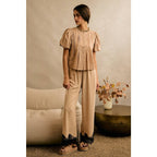 LINEN BLEND LACE TRIM PANTS