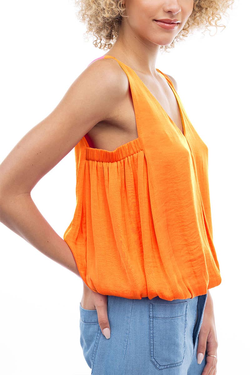 Sleeveless V-Neck Bubble Top