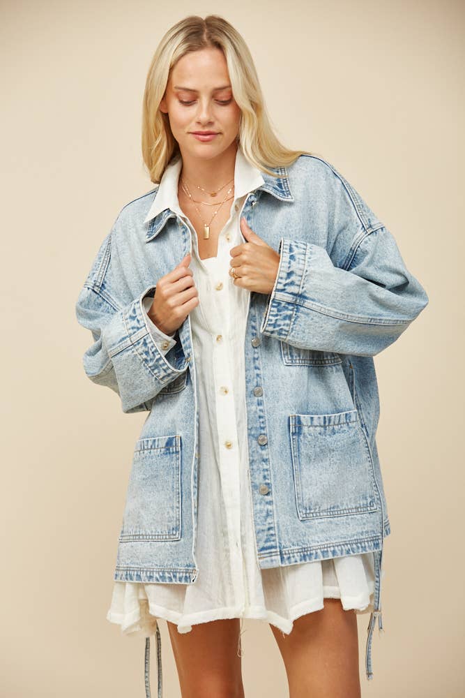 BOHO SIDE TIE DETAIL OS DENIM JACKET