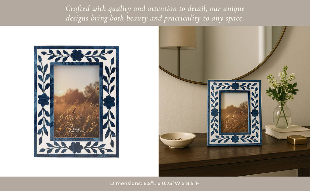 Photo Frame - Blue Resin/Wood Floral Petals, 4x6 in.