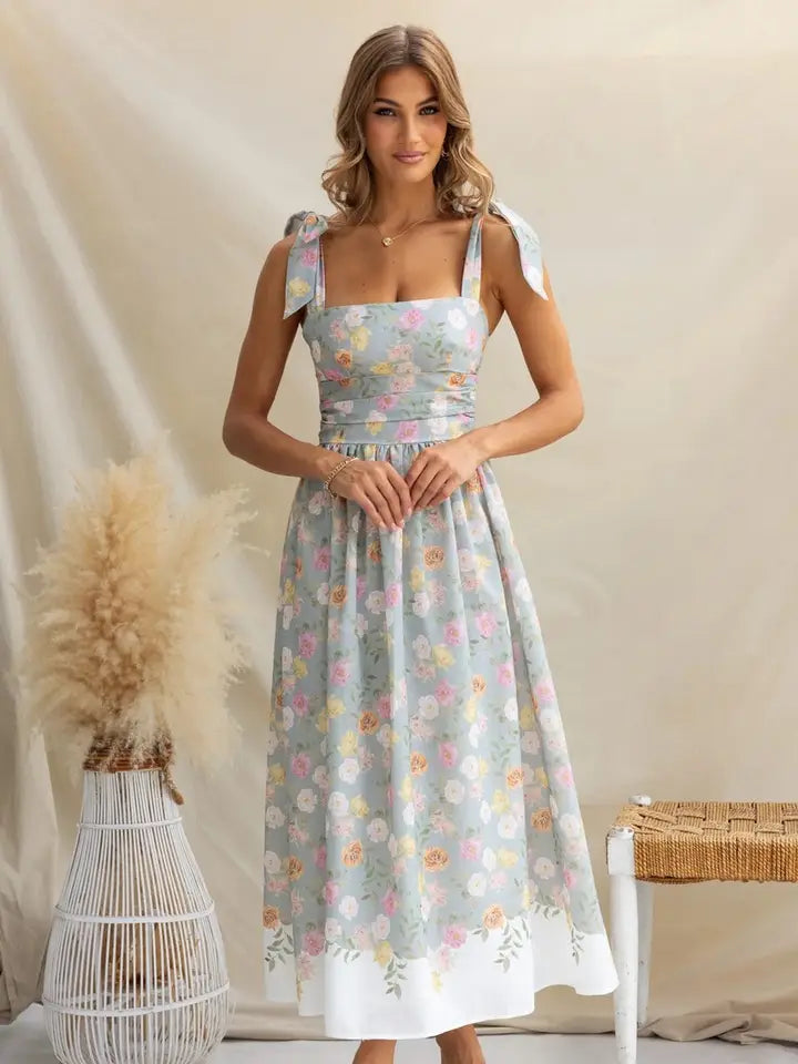 Summer French Floral Slim Suspender Dress