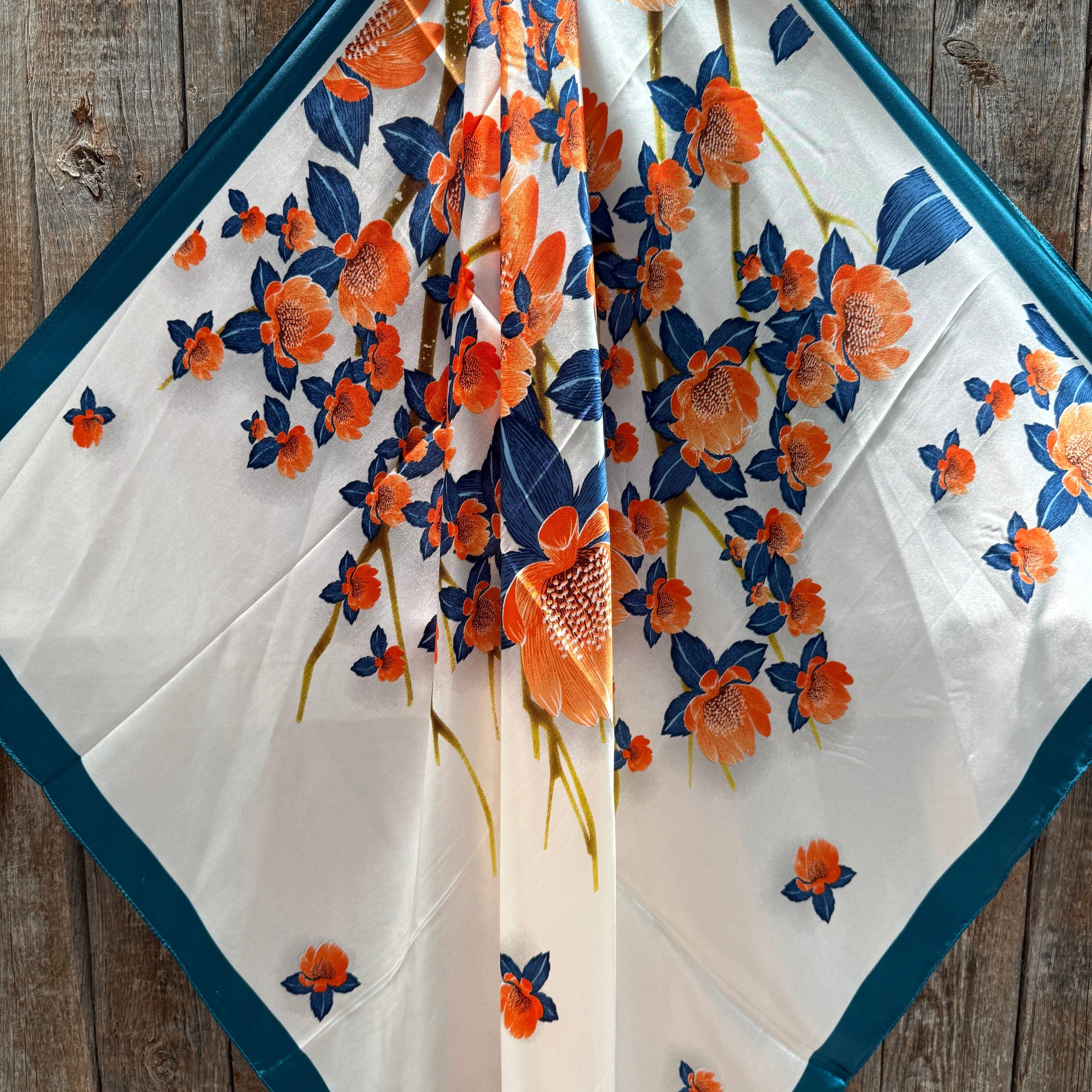 White and Teal Floral Wild Rag