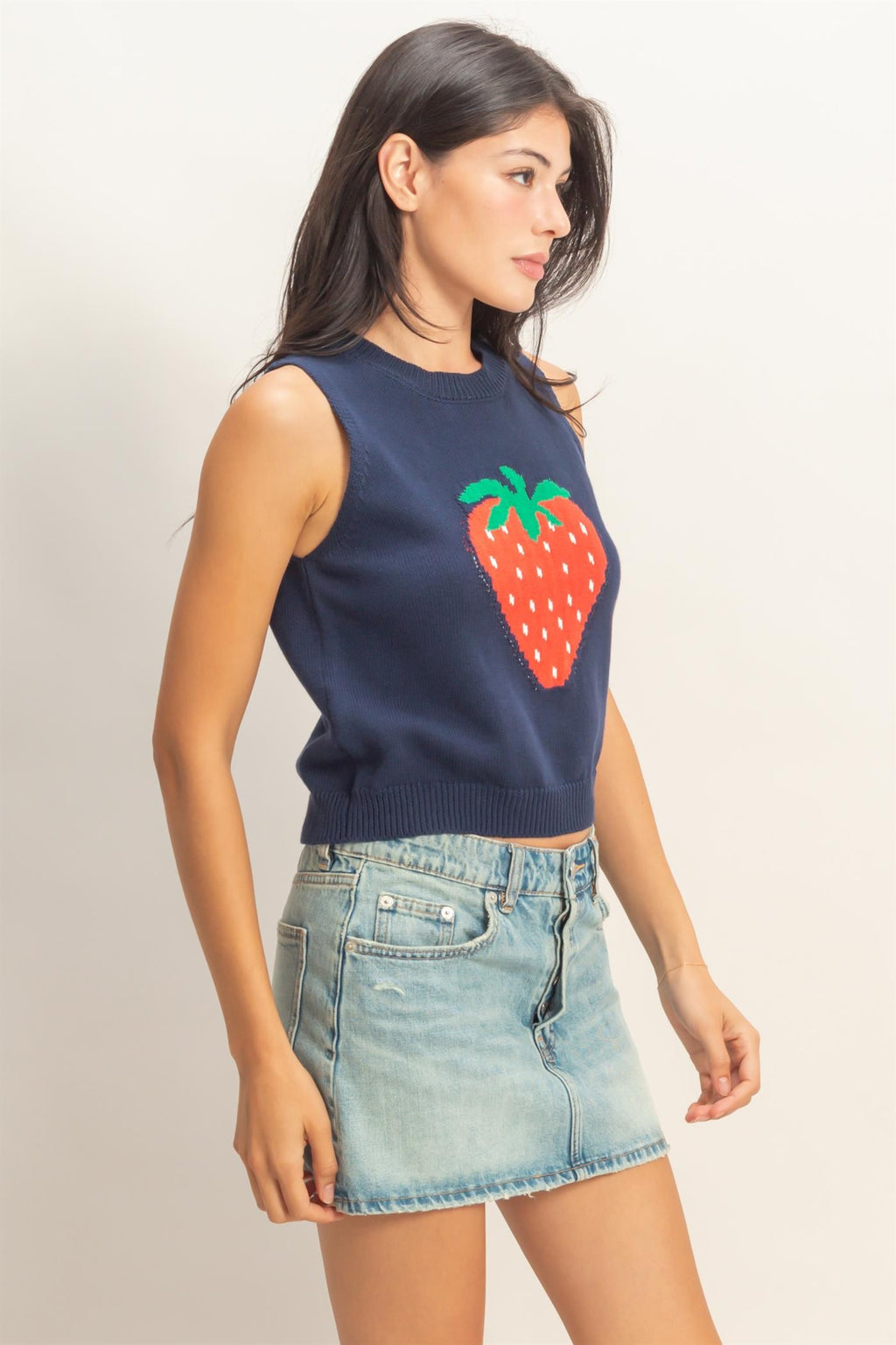 Strawberry Sleeveless Knit Top