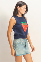 Strawberry Sleeveless Knit Top