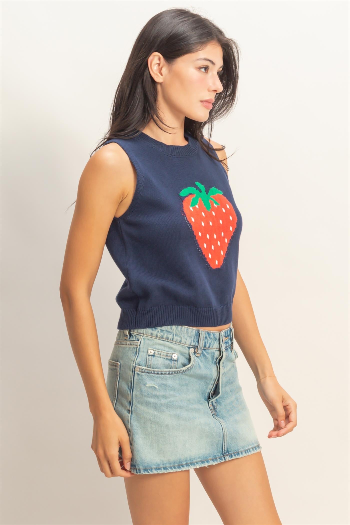 Strawberry Sleeveless Knit Top