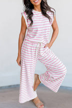 Striped Short Sleeve Two-Piece Set
