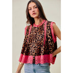 LEOPARD BTN UP PLEATED TOP