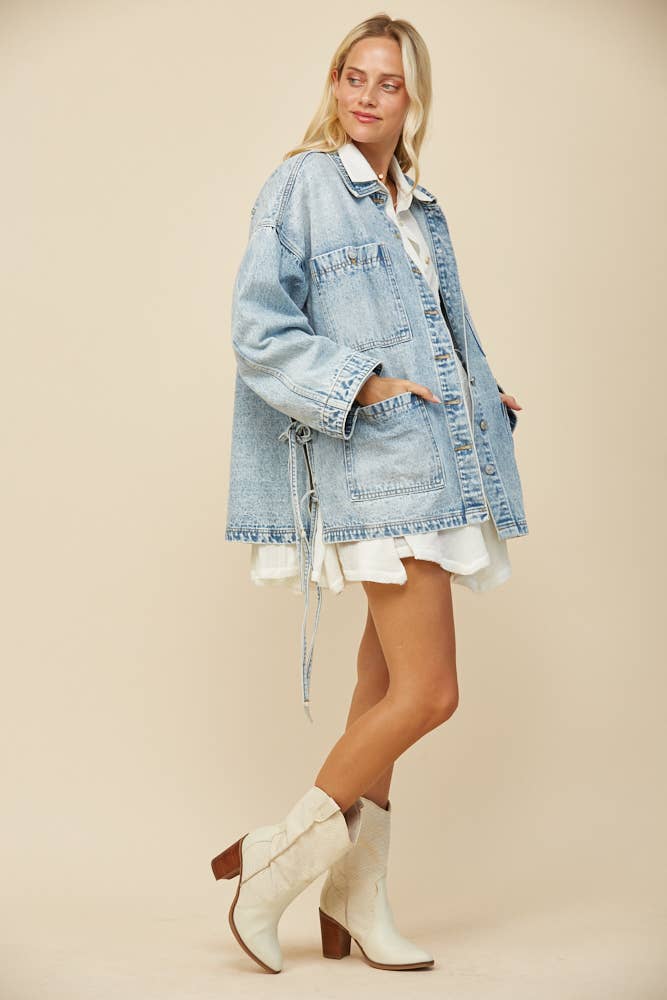 BOHO SIDE TIE DETAIL OS DENIM JACKET