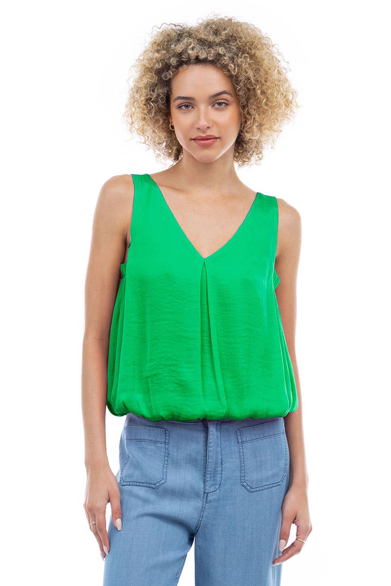 Sleeveless V-Neck Bubble Top