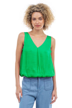 Sleeveless V-Neck Bubble Top
