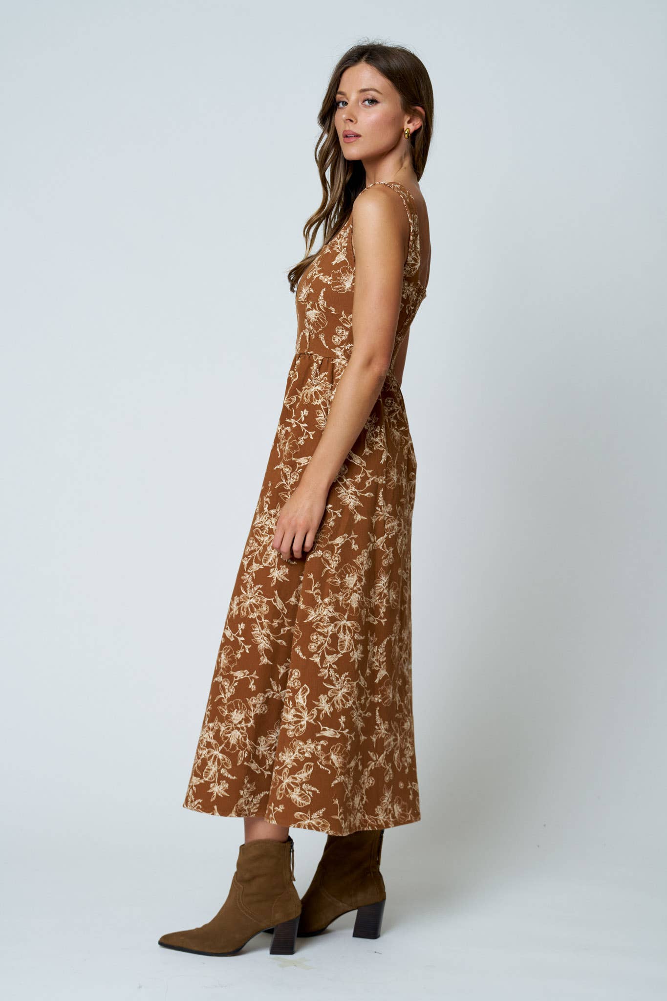 FLORAL FRONT HOOK MIDI DRESS