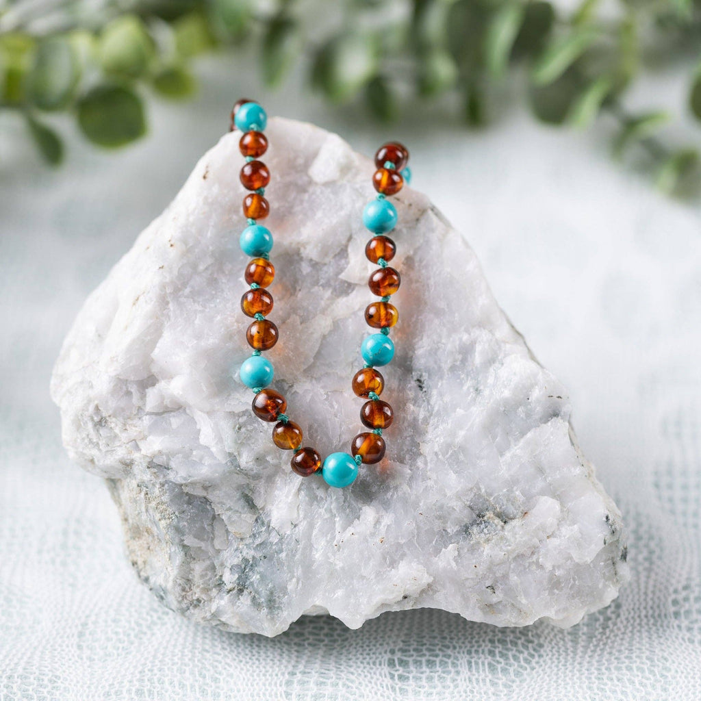 Turquoise + Cognac Amber Necklace