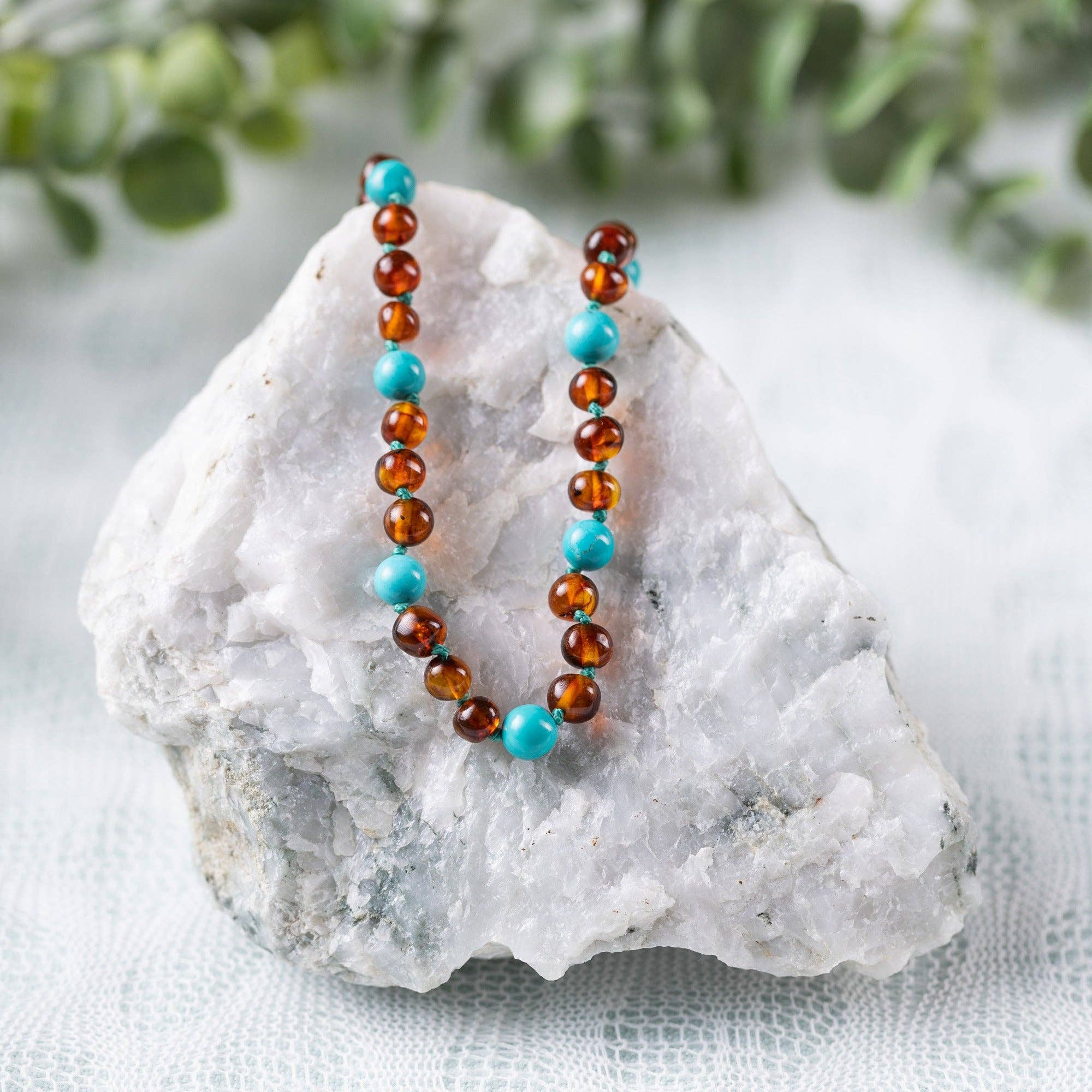 Turquoise + Cognac Amber Necklace