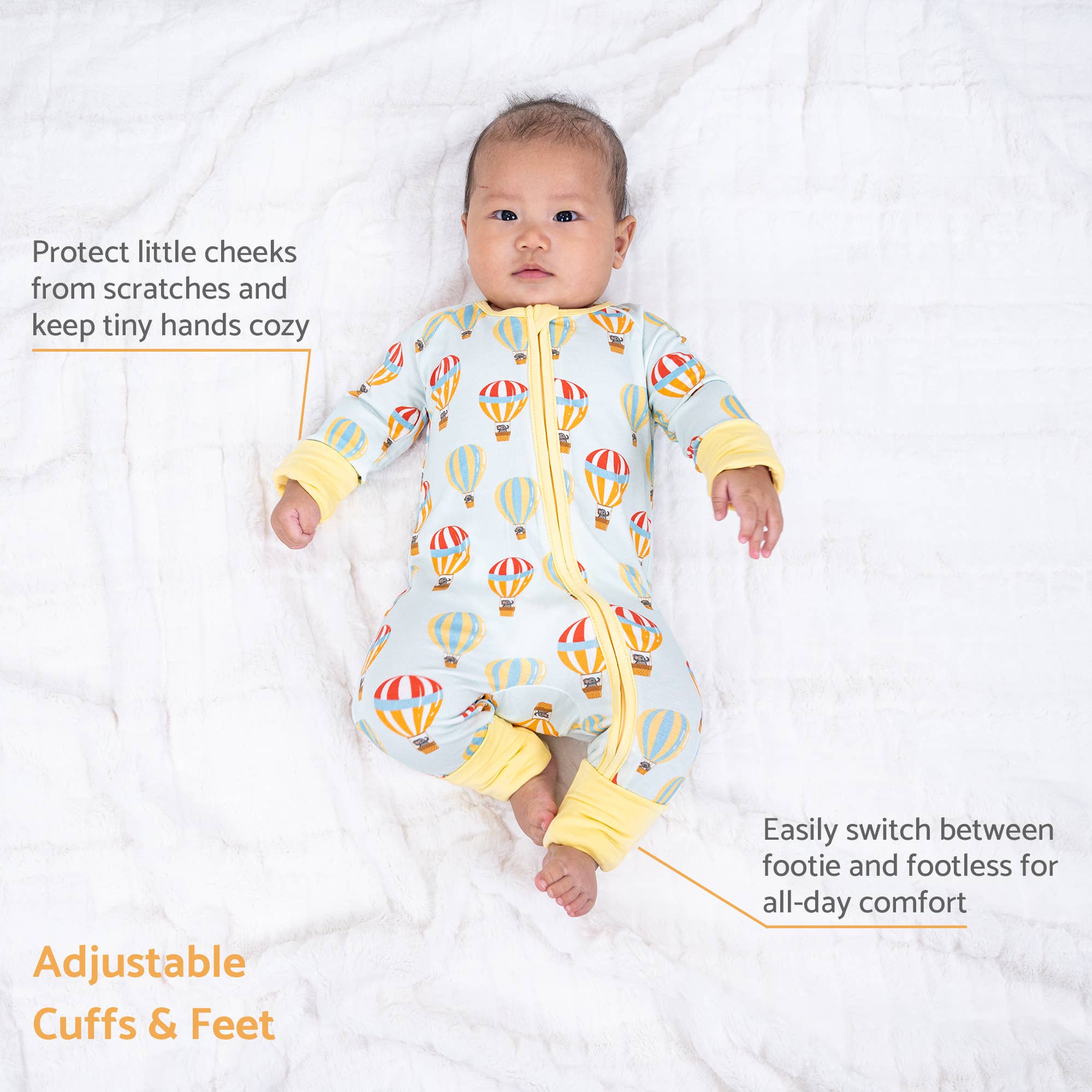 Bamboo Baby Convertible Zipper Pajama Hot Air Balloon
