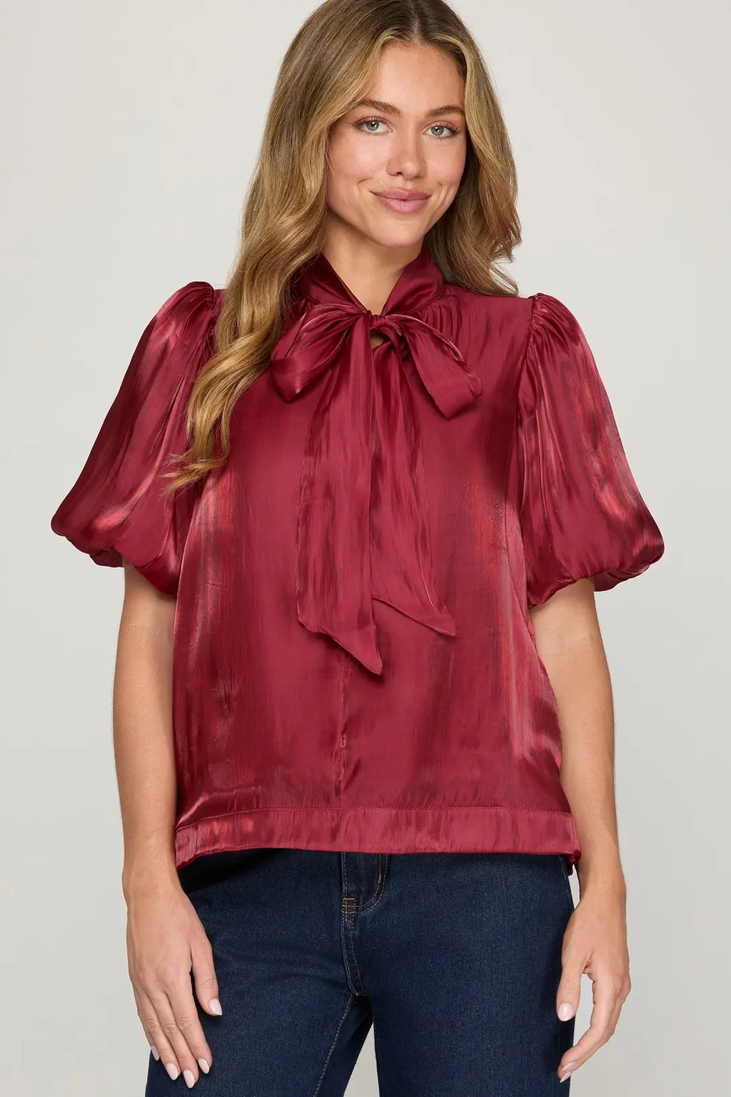Red Puff Slv Bow