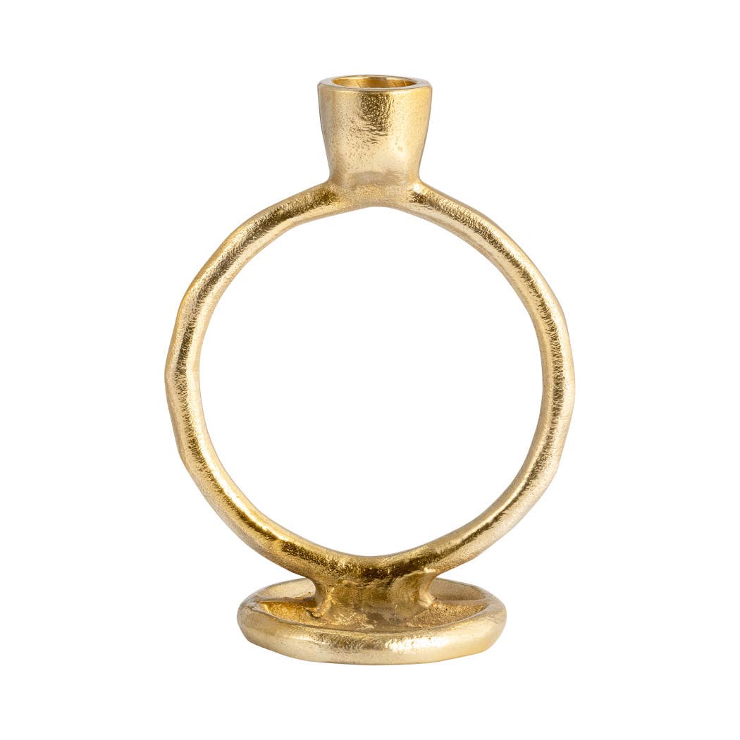 Metal Round Ring Taper Candle Holder - Gold, 6 in.