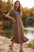Brown Contrast Collar Dress