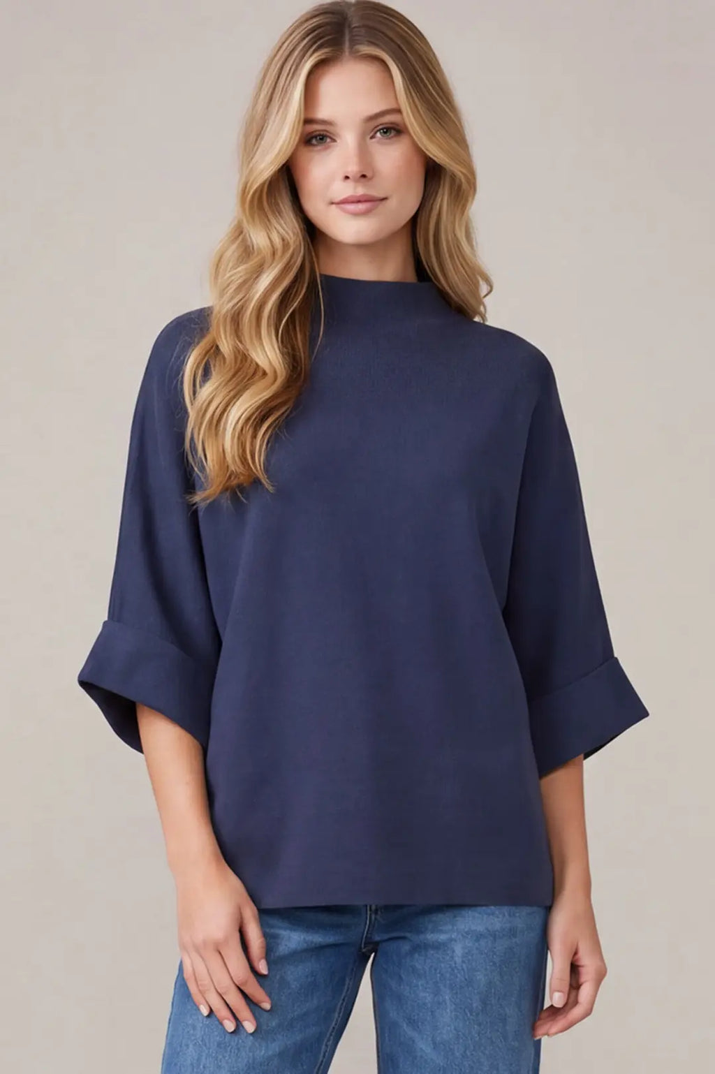 Navy Mock Neck Pullover