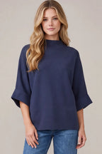 Navy Mock Neck Pullover