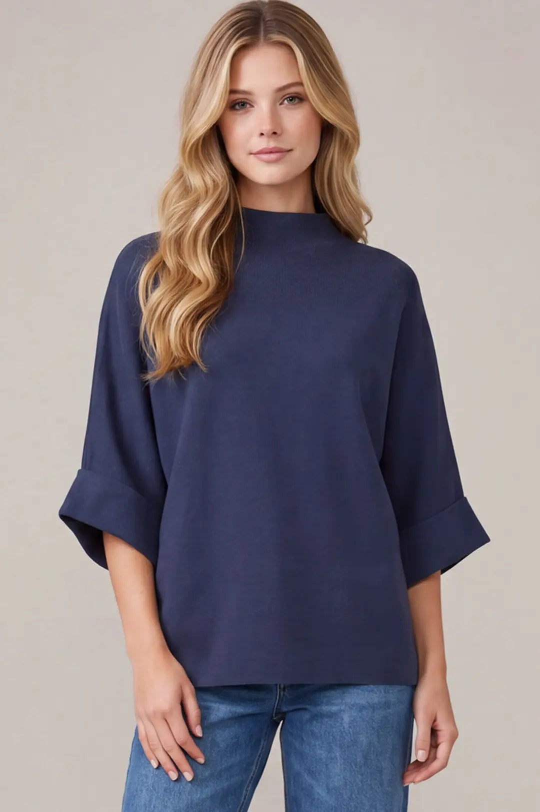 Navy Mock Neck Pullover