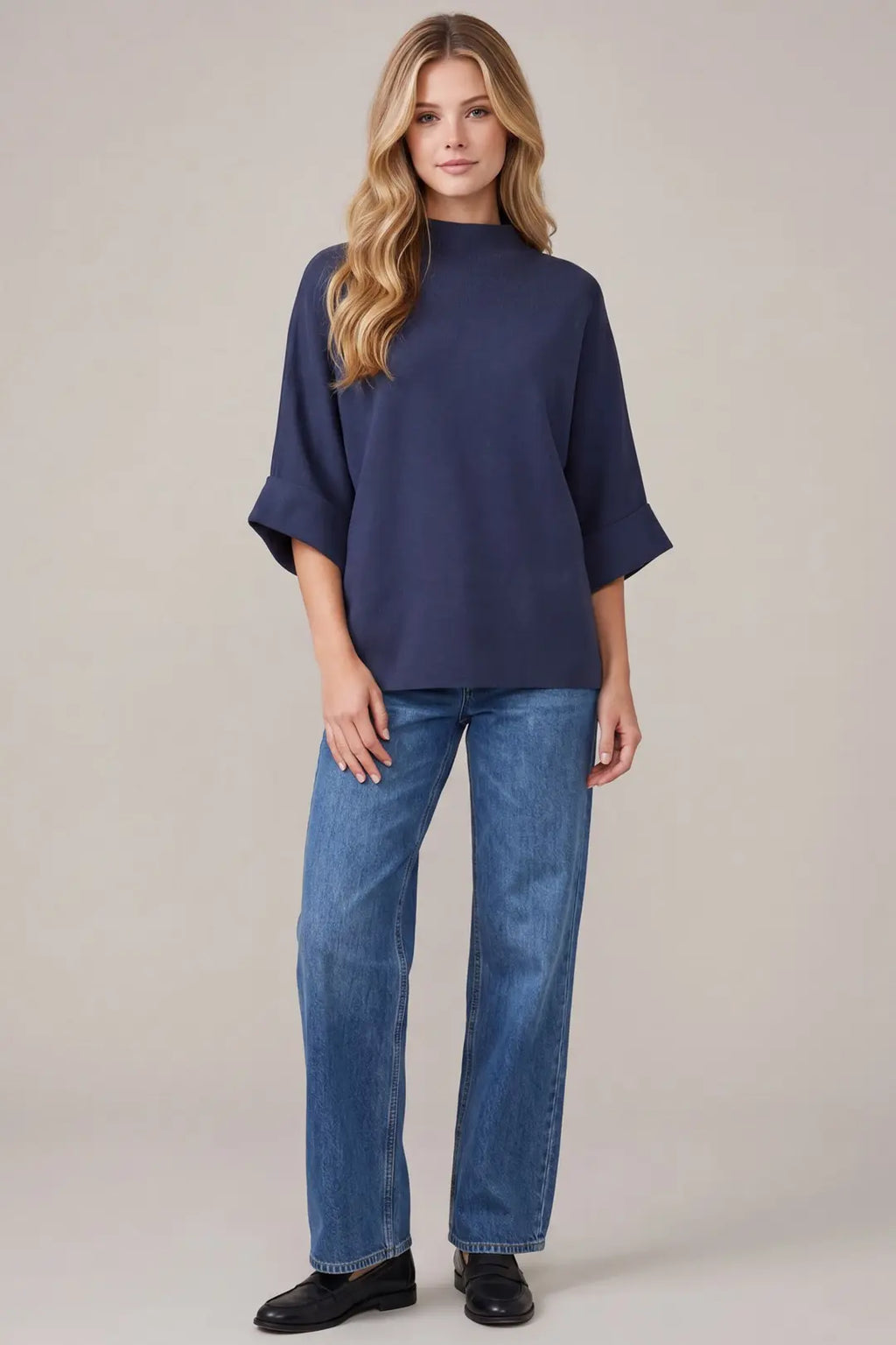 Navy Mock Neck Pullover