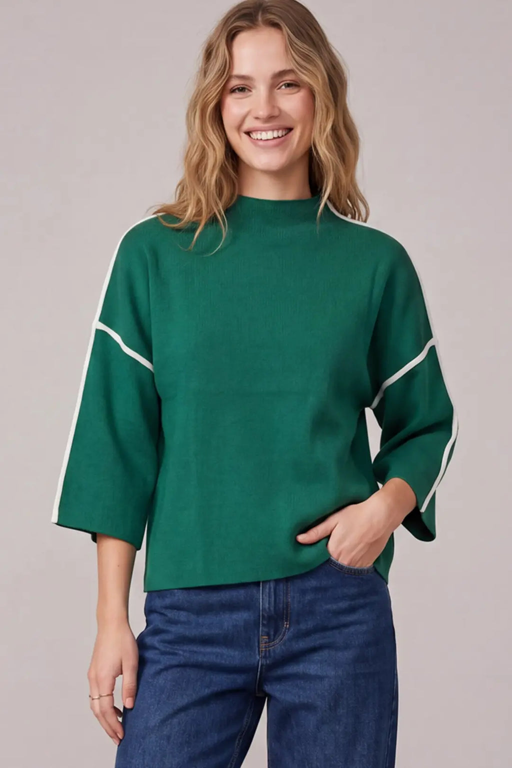 3/4 Sleeve Mock Neck