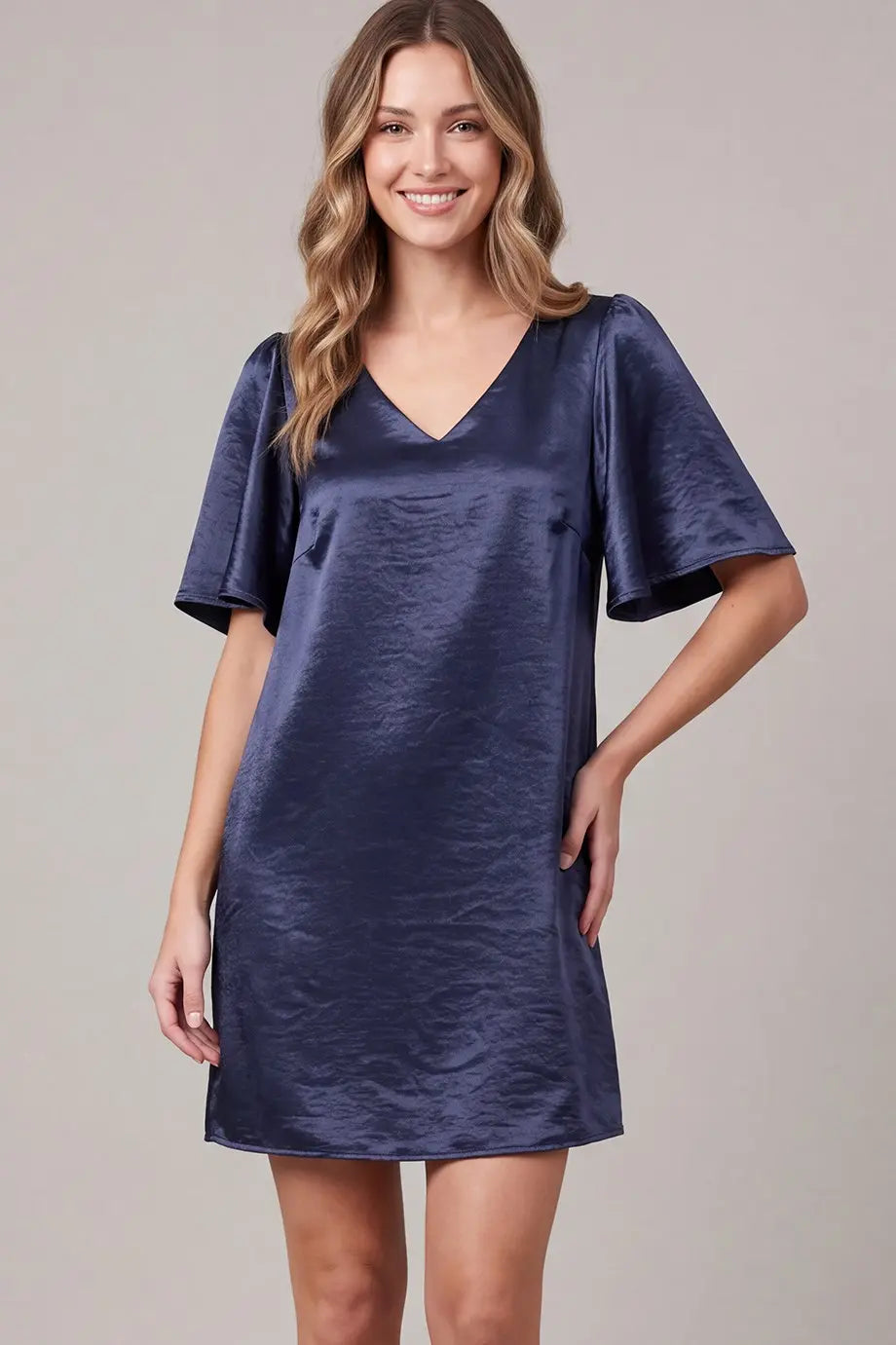 Satin V Neck Dress