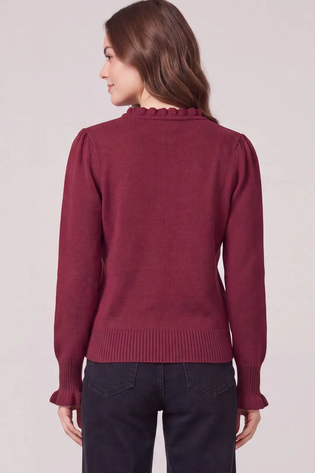 Wine Ruffle Neck Sweater