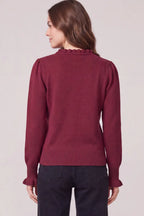 Wine Ruffle Neck Sweater