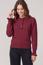 Wine Ruffle Neck Sweater