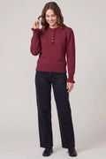 Wine Ruffle Neck Sweater