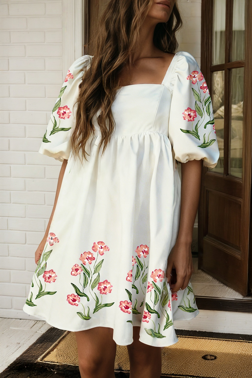 Floral Puff Sleeve Babydoll Dress