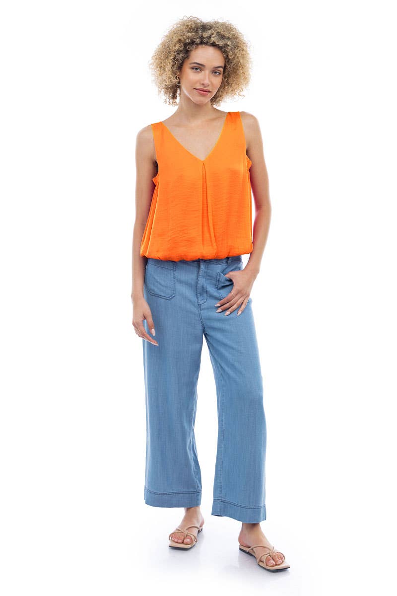 Sleeveless V-Neck Bubble Top
