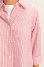 Striped Button-up Shirt-Red