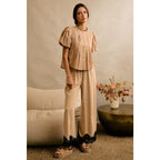 LINEN BLEND LACE TRIM PANTS