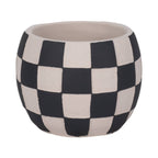 Planter - Black/White Pottery Checkerboard Rounded, 7 in.