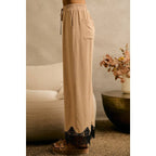 LINEN BLEND LACE TRIM PANTS