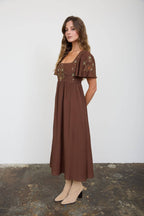 EMBROIDERY BELL SLV MIDI DRESS