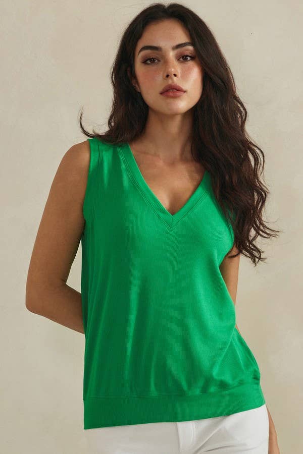 LuxeAir Ribbed Relaxed V-Neck Tank Top