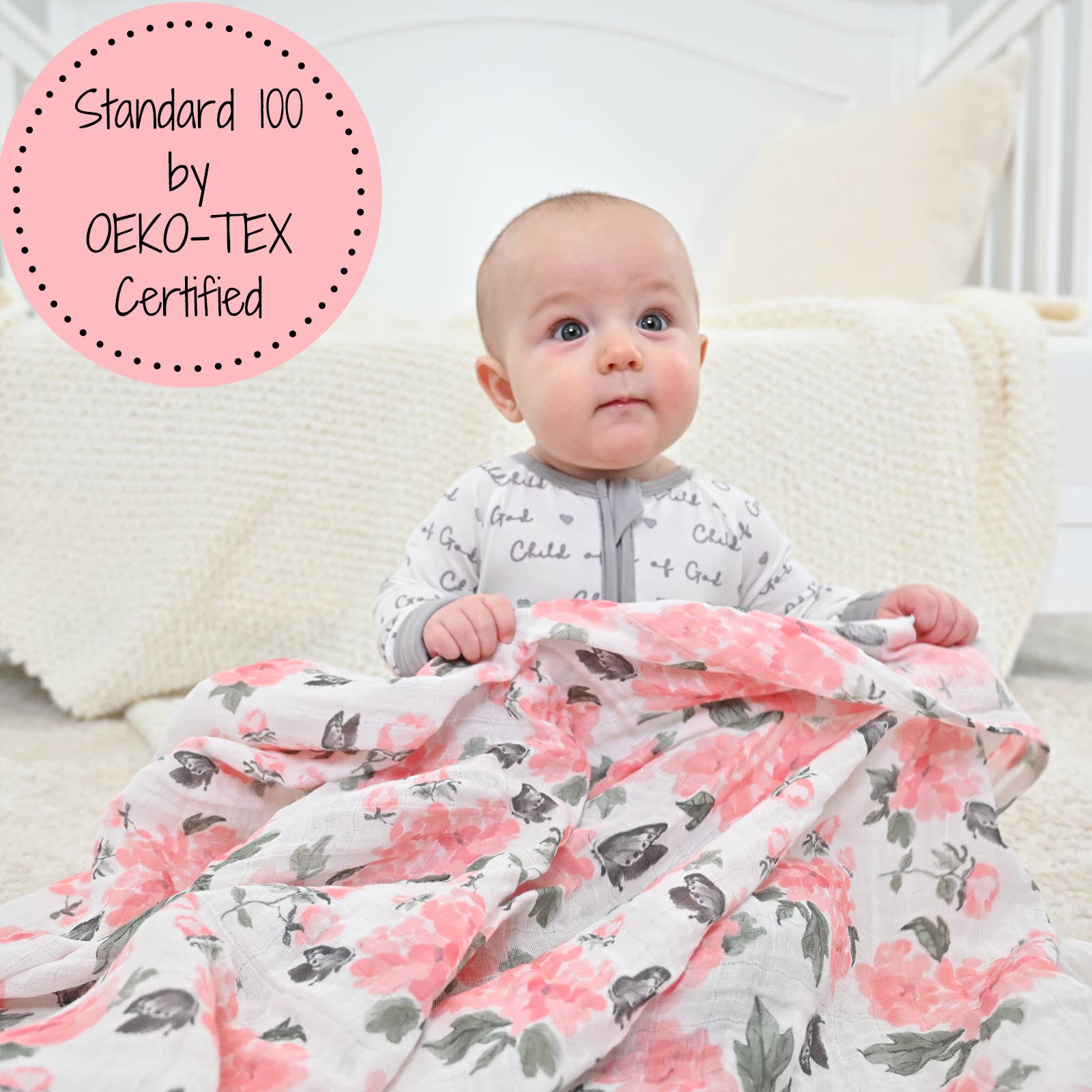 Baby Muslin Swaddle Blanket 47x47 Pretty in Peony